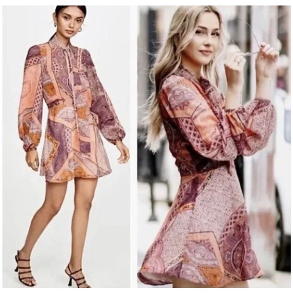 Divine Heritage Revolve Paisley Tie Neck Dress in Orchid Size S NWT - Picture 2 of 13